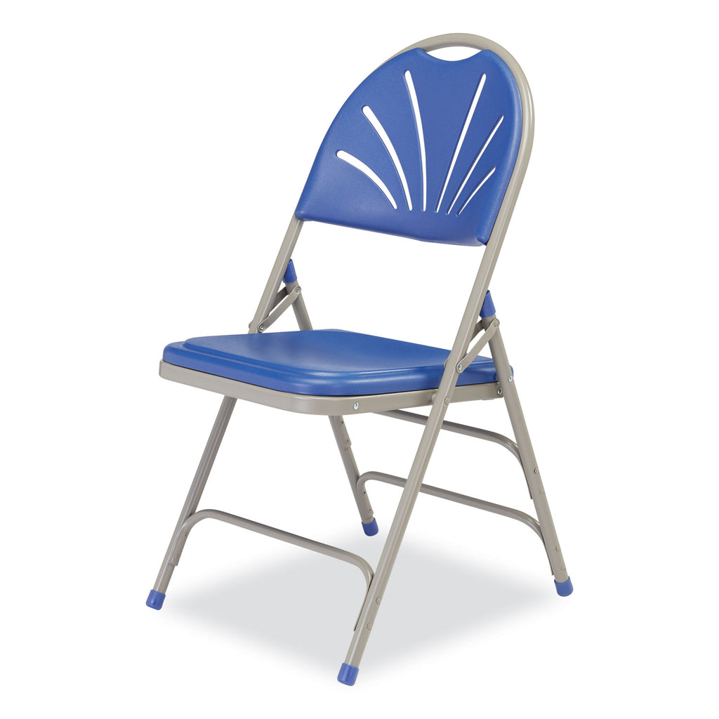 1100 Series Deluxe Fan-Back Tri-Brace Folding Chair, Supports 500 lb, Blue Seat/Back, Gray Base, 4/CT,Ships in 1-3 Bus Days