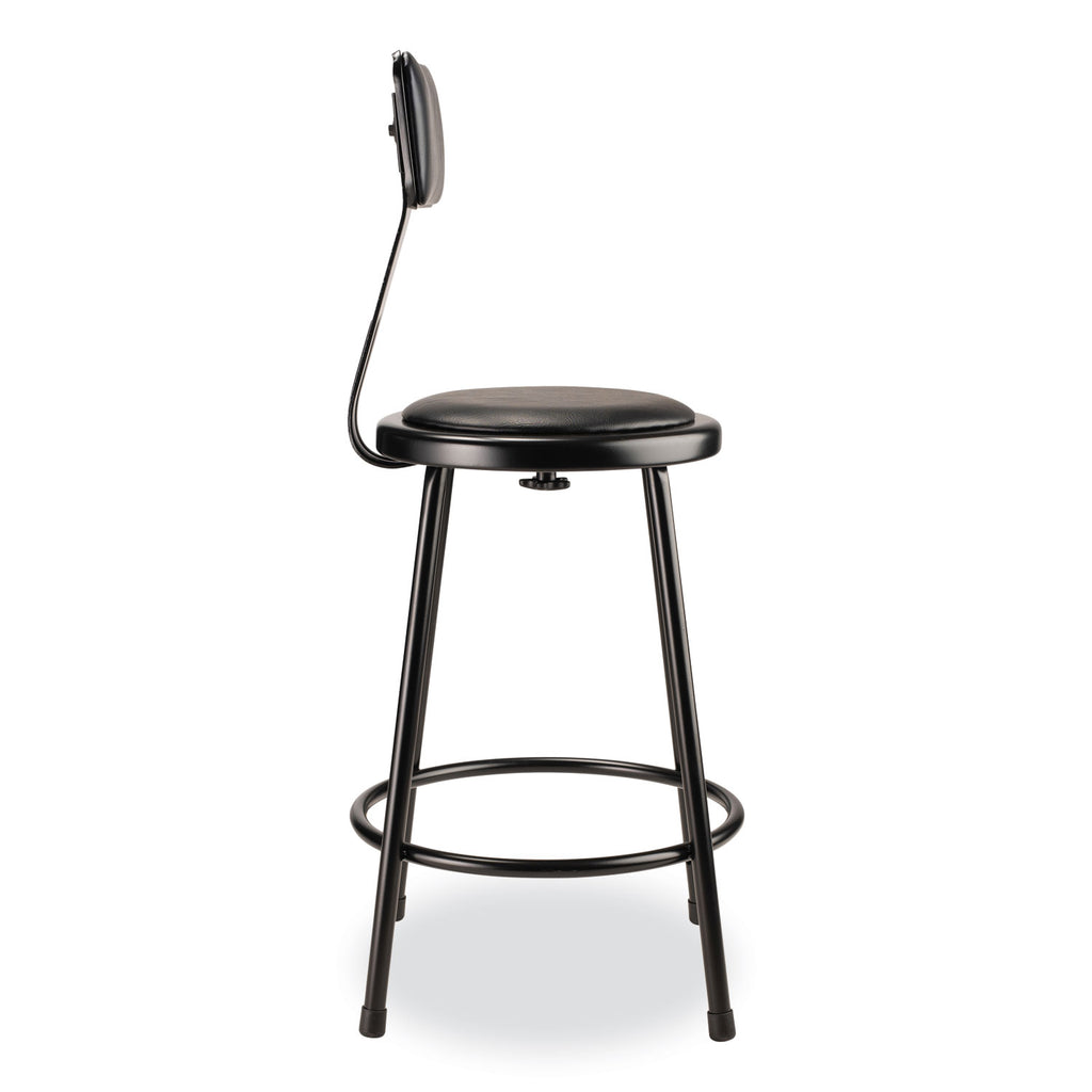 6400 Series Heavy Duty Vinyl Padded Stool w/Backrest, Supports 300lb, 24" Seat Ht, Black Seat/Back/Base,Ships in 1-3 Bus Days