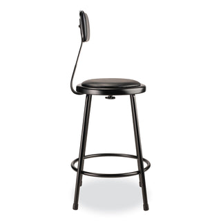 6400 Series Heavy Duty Vinyl Padded Stool w/Backrest, Supports 300lb, 24" Seat Ht, Black Seat/Back/Base,Ships in 1-3 Bus Days