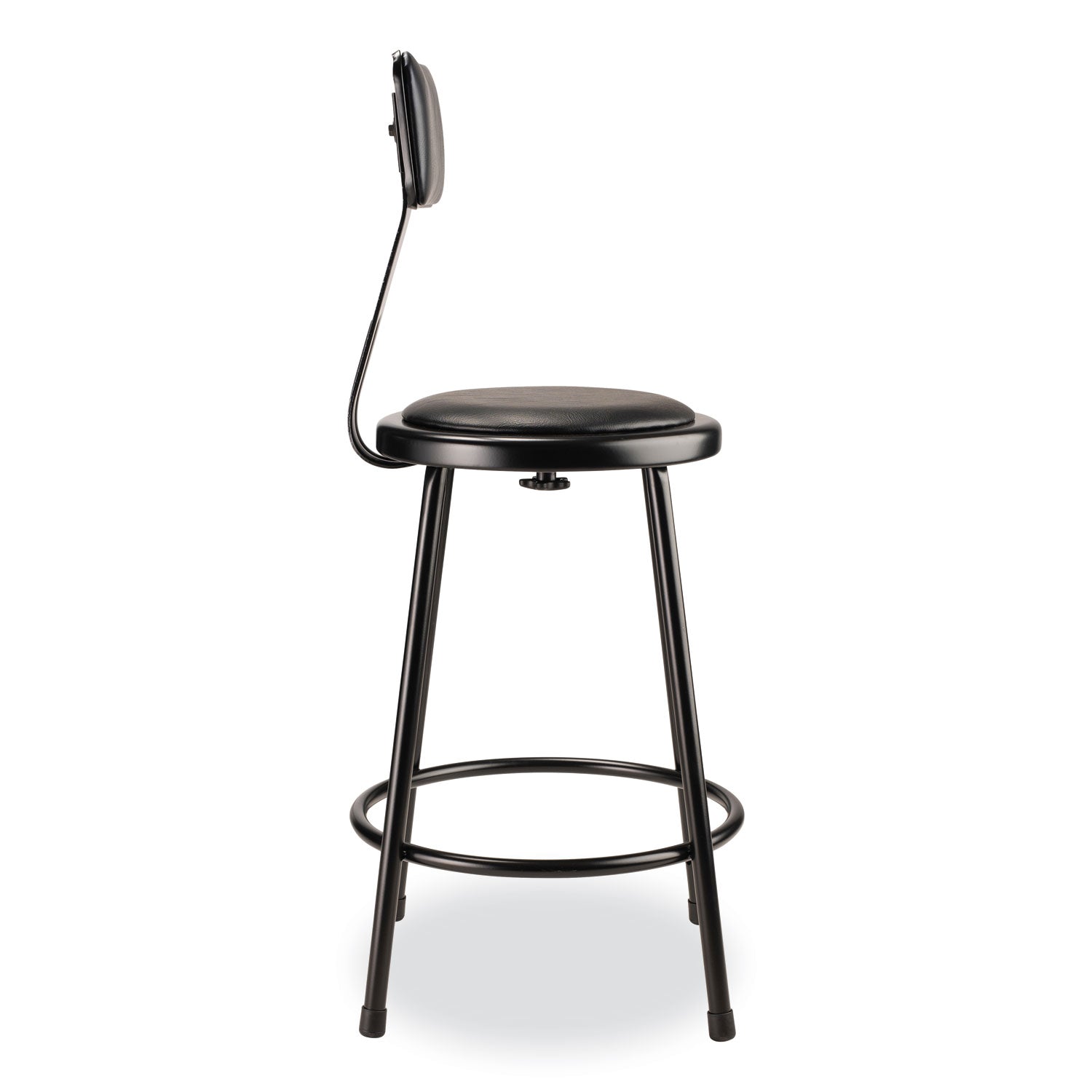 6400 Series Heavy Duty Vinyl Padded Stool w/Backrest, Supports 300lb, 24" Seat Ht, Black Seat/Back/Base,Ships in 1-3 Bus Days