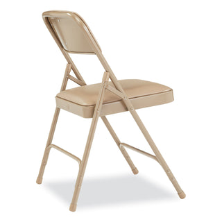 1200 Series Premium Vinyl Dual-Hinge Folding Chair, Supports 500 lb, 17.75" Seat Ht, French Beige, 4/CT,Ships in 1-3 Bus Days