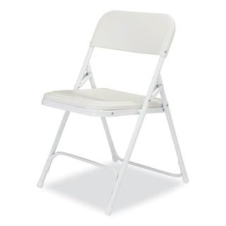 800 Series Plastic Folding Chair, Supports 500 lb, 18" Seat Ht, Bright White Seat, White Base, 4/CT, Ships in 1-3 Bus Days