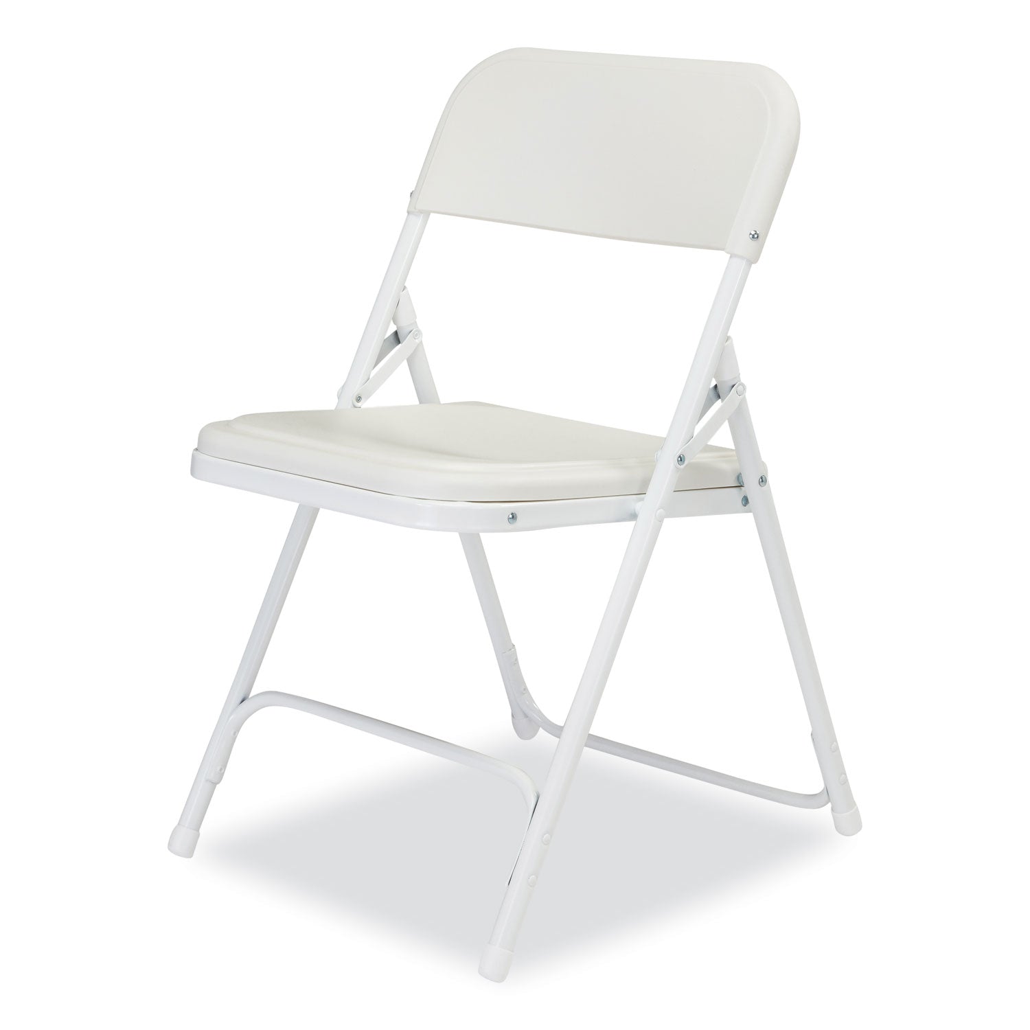800 Series Plastic Folding Chair, Supports 500 lb, 18" Seat Ht, Bright White Seat, White Base, 4/CT, Ships in 1-3 Bus Days