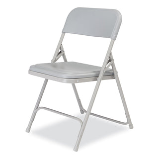800 Series Premium Plastic Folding Chair, Supports 500 lb, 18" Seat Ht, Gray Seat/Back, Gray Base, 4/CT,Ships in 1-3 Bus Days