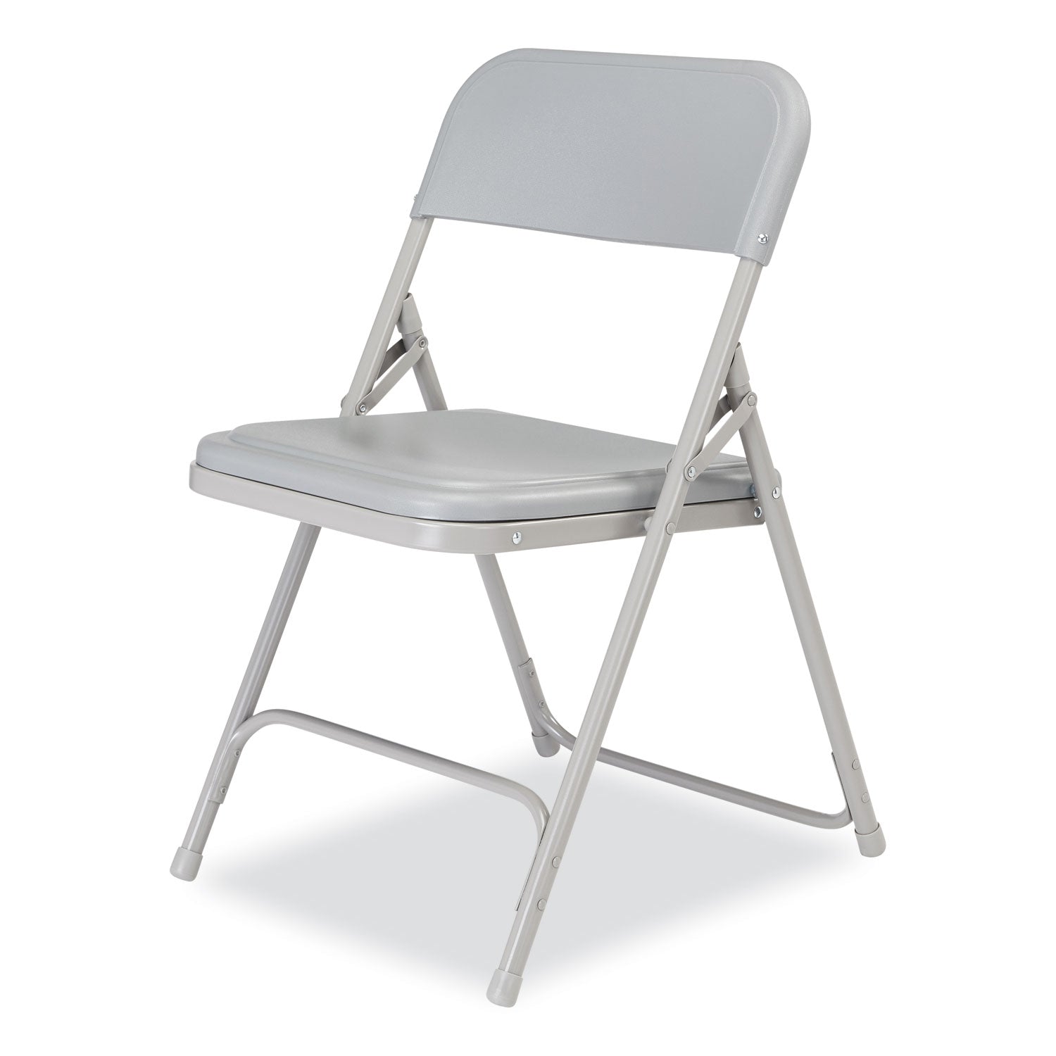 800 Series Premium Plastic Folding Chair, Supports 500 lb, 18" Seat Ht, Gray Seat/Back, Gray Base, 4/CT,Ships in 1-3 Bus Days