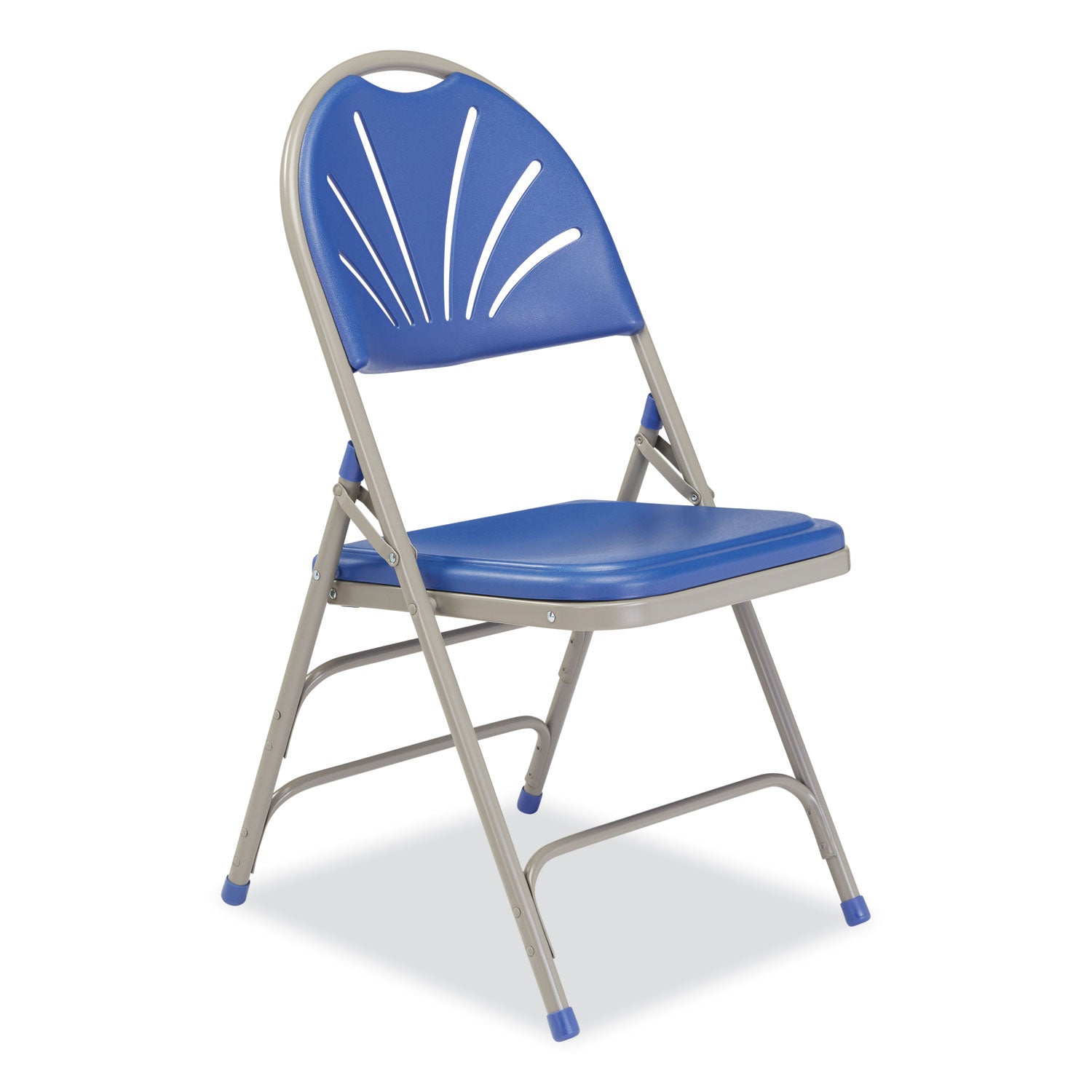 1100 Series Deluxe Fan-Back Tri-Brace Folding Chair, Supports 500 lb, Blue Seat/Back, Gray Base, 4/CT,Ships in 1-3 Bus Days