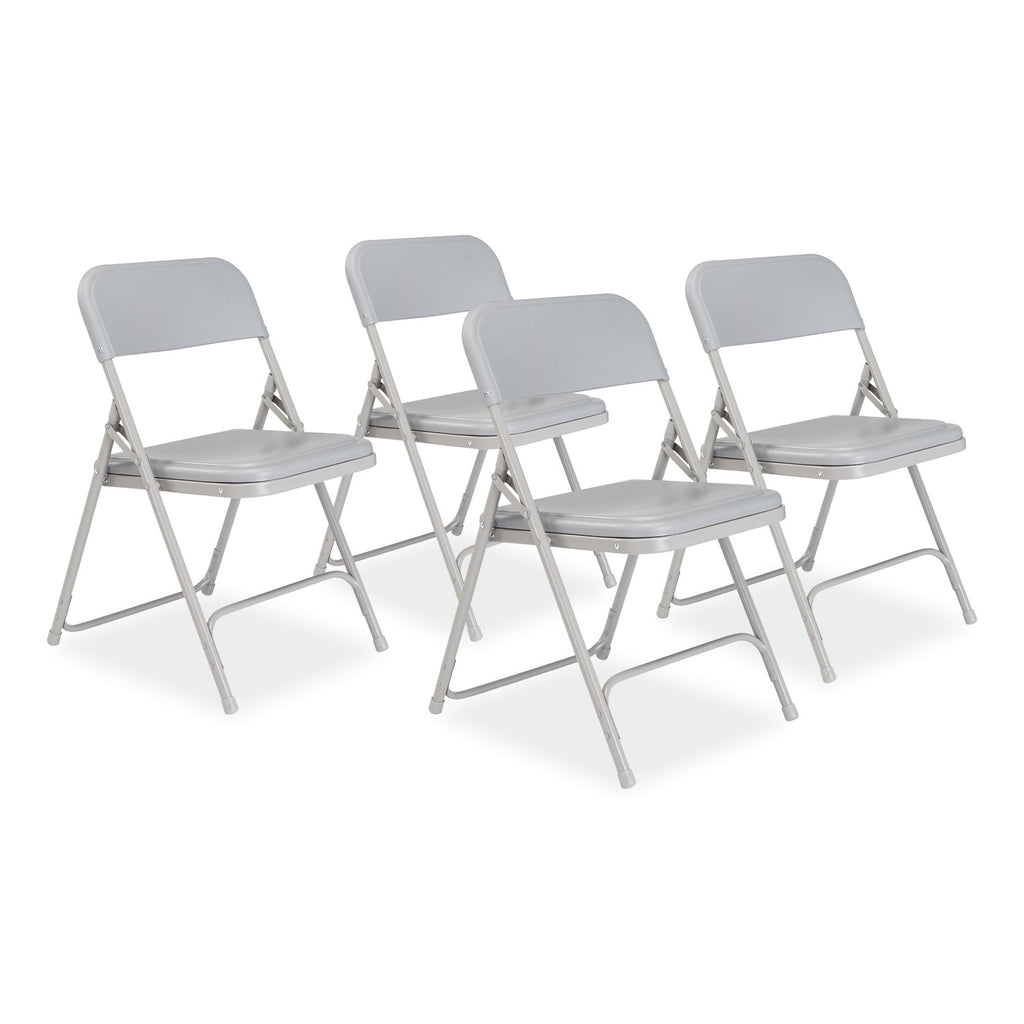 800 Series Premium Plastic Folding Chair, Supports 500 lb, 18" Seat Ht, Gray Seat/Back, Gray Base, 4/CT,Ships in 1-3 Bus Days