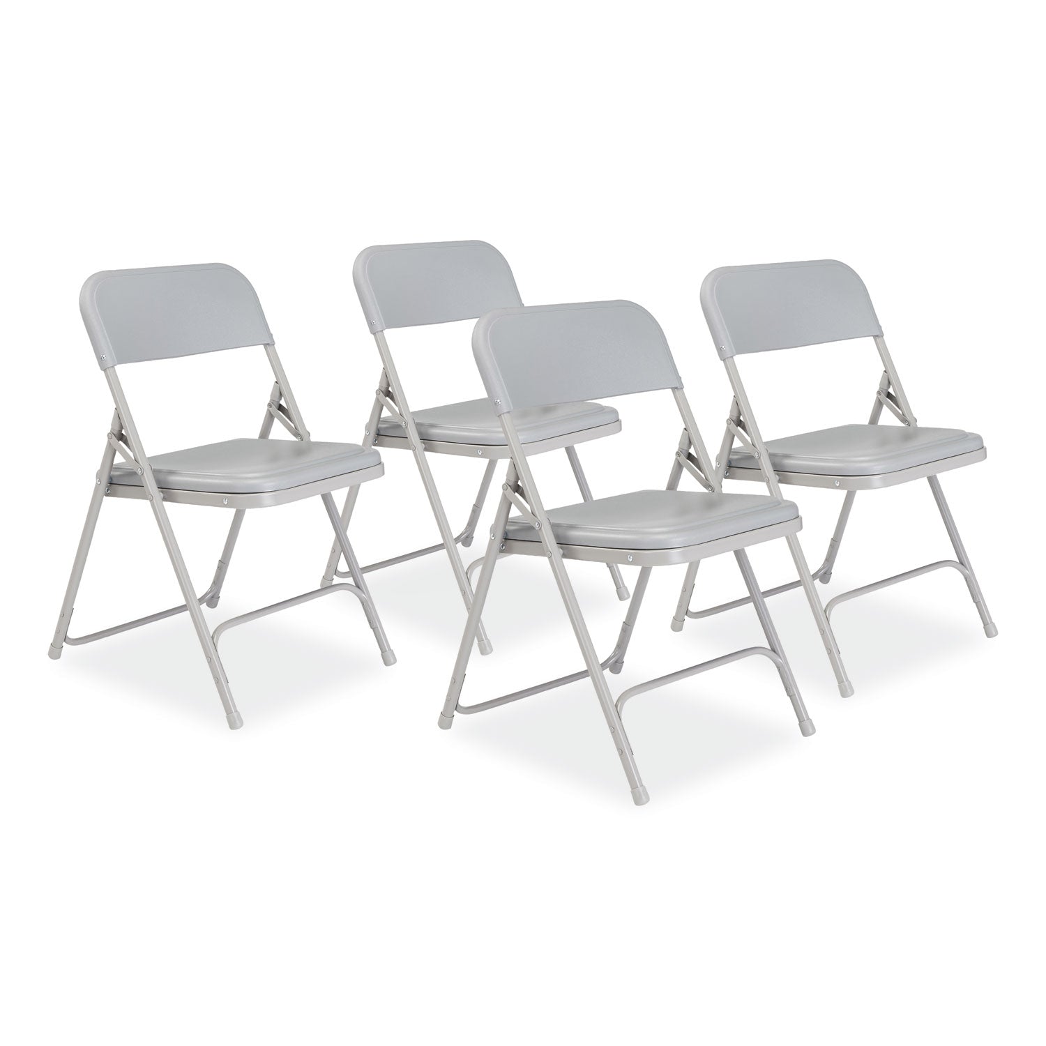 800 Series Premium Plastic Folding Chair, Supports 500 lb, 18" Seat Ht, Gray Seat/Back, Gray Base, 4/CT,Ships in 1-3 Bus Days