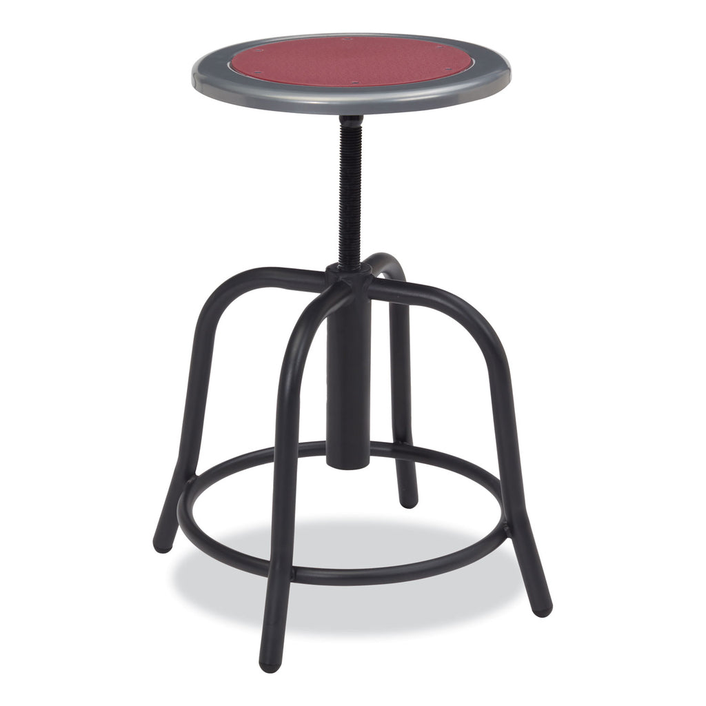 6800 Series Height Adj Metal Seat Stool, Supports 300 lb, 18"-24" Seat Ht, Burgundy Seat, Black Base, Ships in 1-3 Bus Days