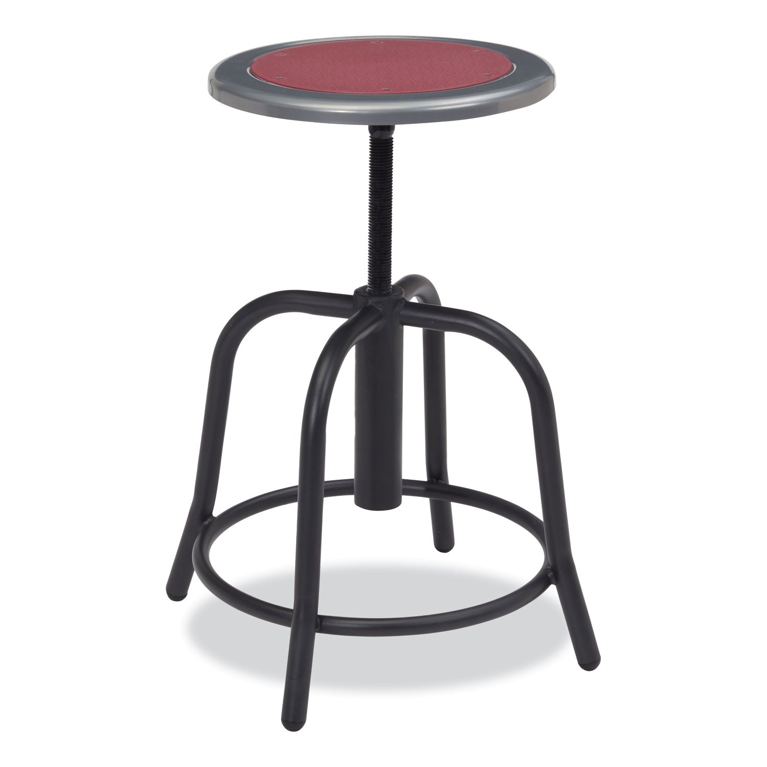 6800 Series Height Adj Metal Seat Stool, Supports 300 lb, 18"-24" Seat Ht, Burgundy Seat, Black Base, Ships in 1-3 Bus Days