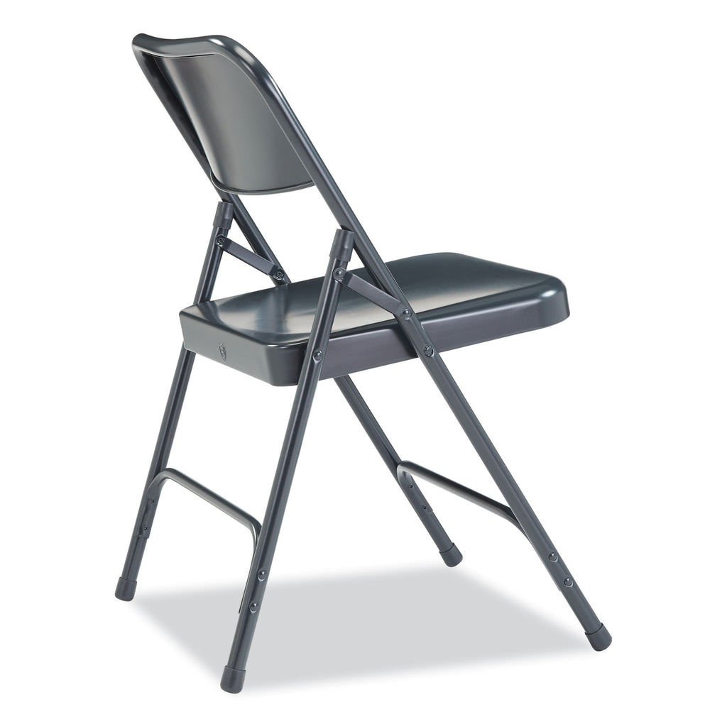 200 Series Premium All-Steel Double Hinge Folding Chair, Supports 500 lb, 17.25" Seat Ht, Blue, 4/CT, Ships in 1-3 Bus Days
