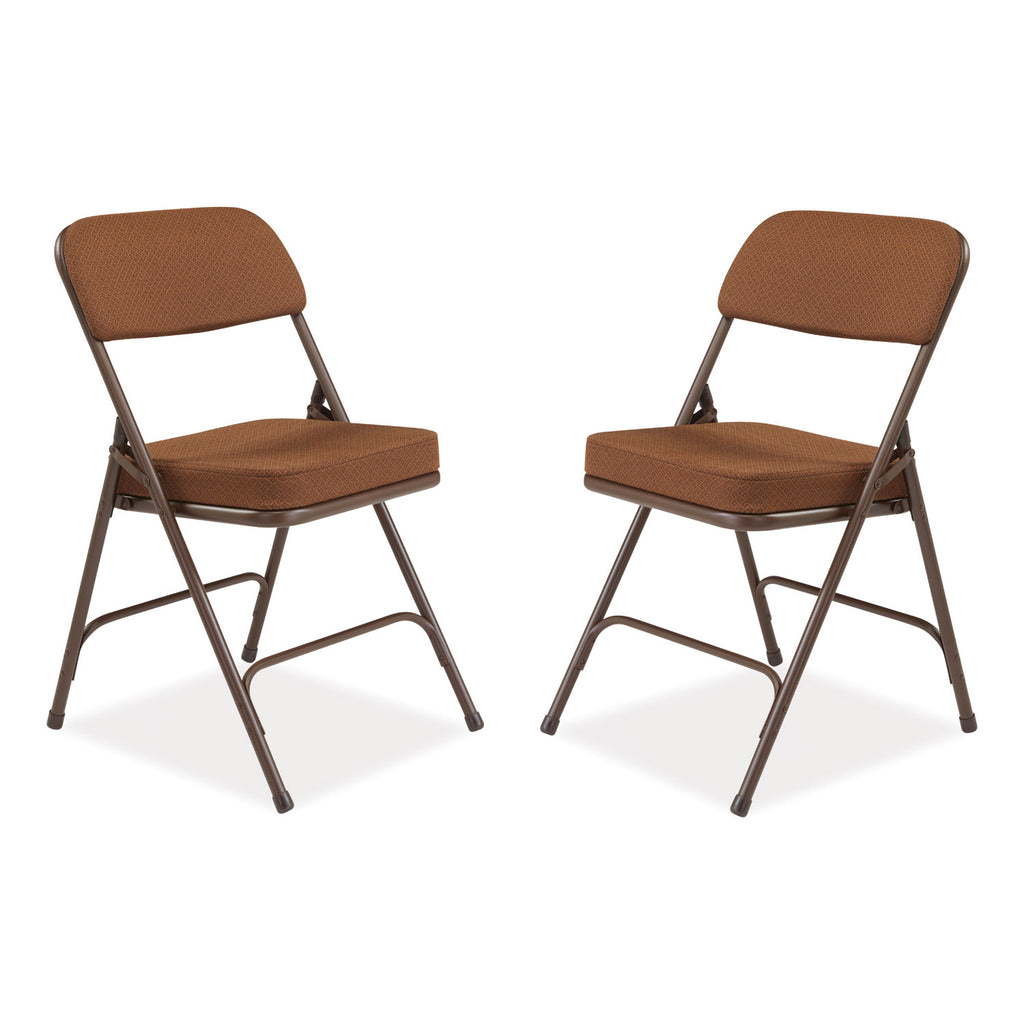 3200 Series Premium Fabric Dual-Hinge Folding Chair, Supports 300 lb, Gold Seat/Back, Brown Base, 2/CT, Ships in 1-3 Bus Days
