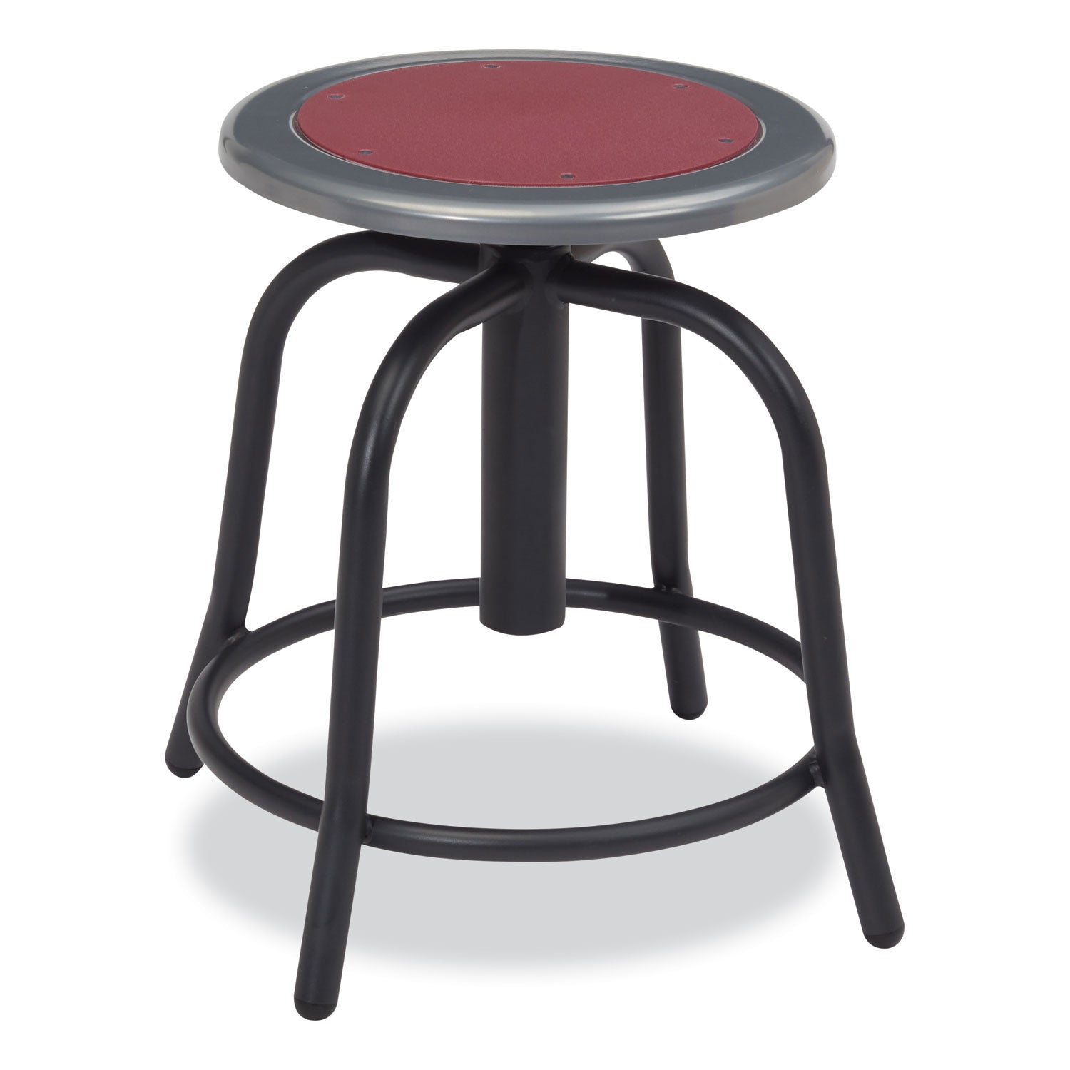6800 Series Height Adj Metal Seat Stool, Supports 300 lb, 18"-24" Seat Ht, Burgundy Seat, Black Base, Ships in 1-3 Bus Days