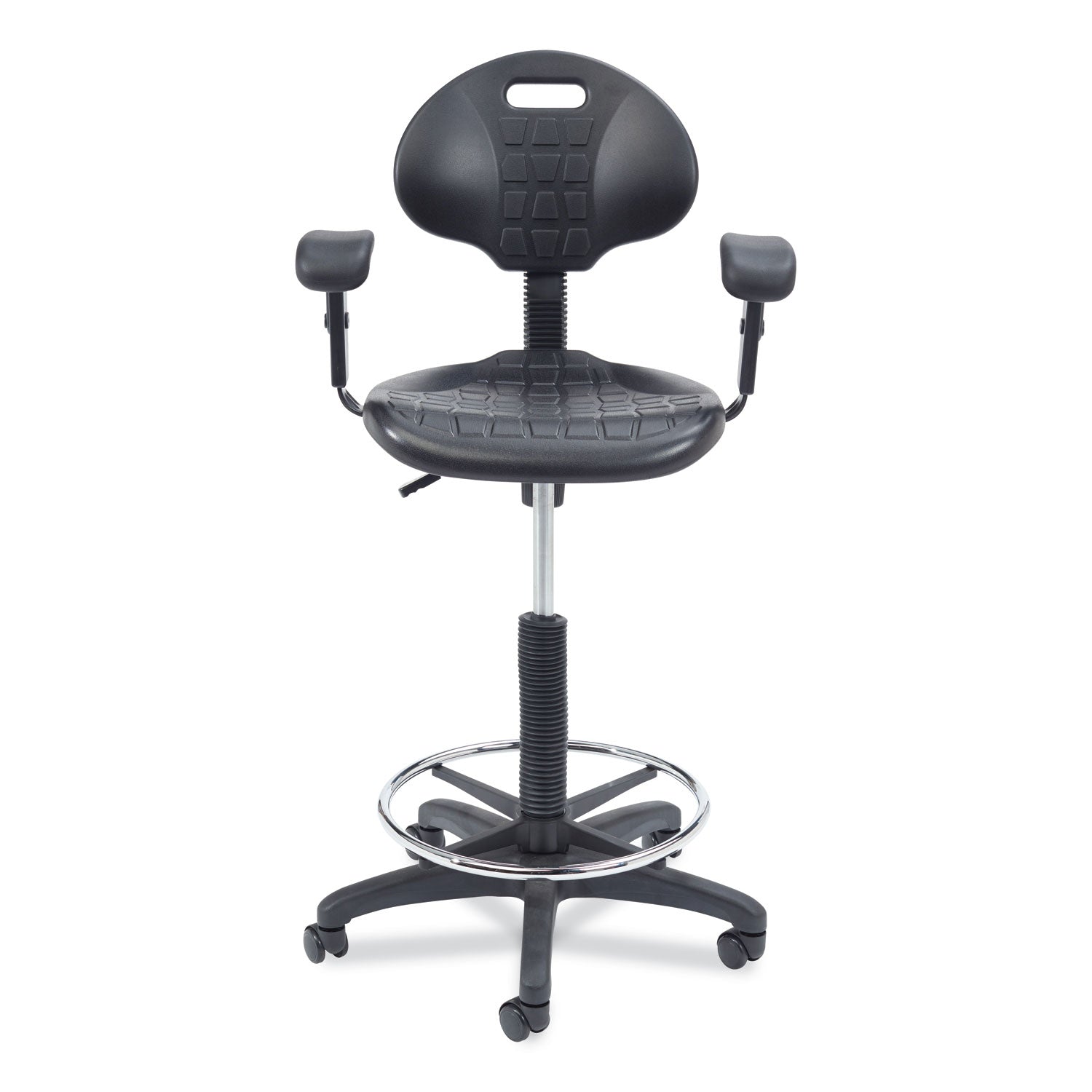 6700 Series Polyurethane Adj Height Task Chair w/Arms, Supports 300lb, 22"-32" Seat Ht, Black Seat/Base,Ships in 1-3 Bus Days