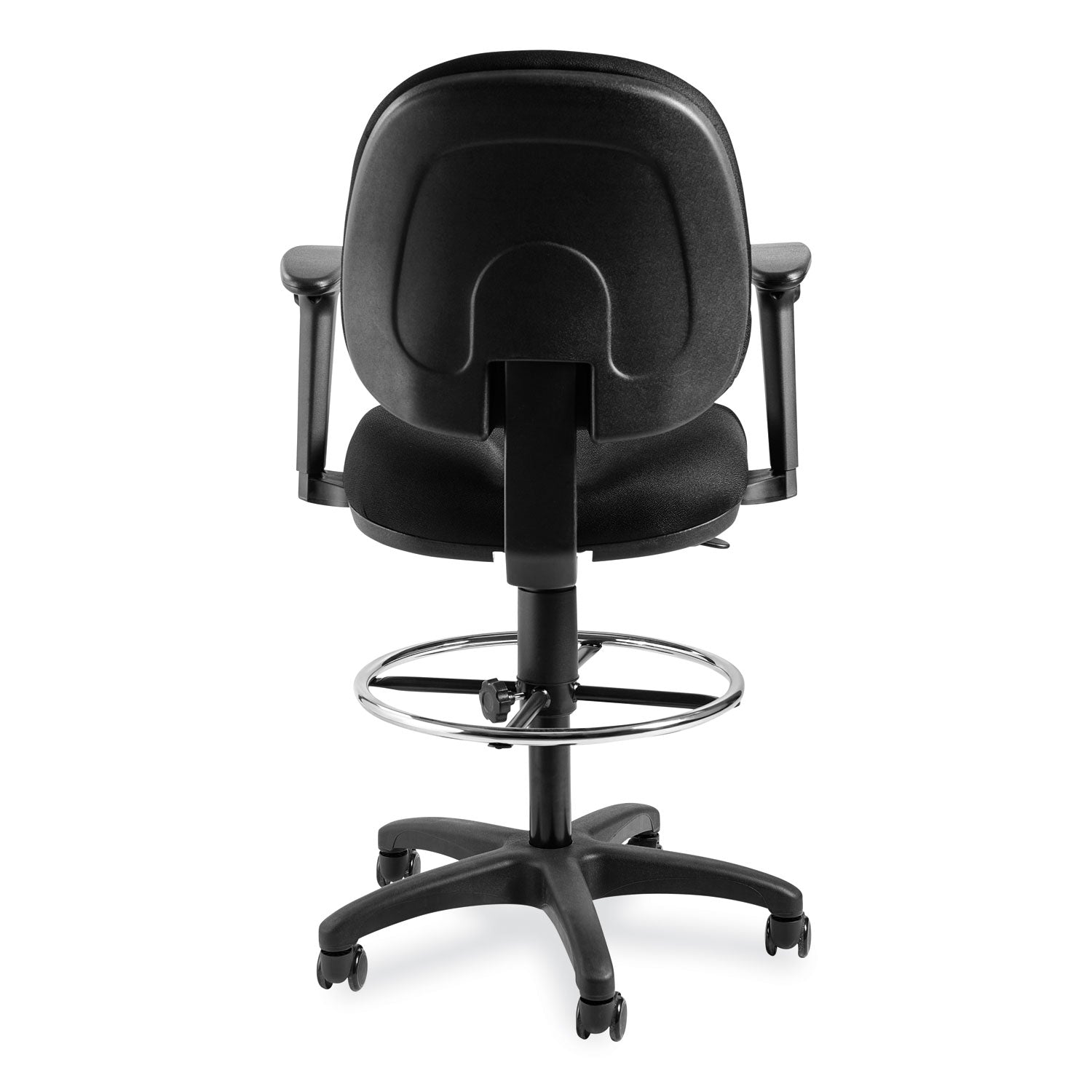 Comfort Task Stool with Arms, Supports Up to 300 lb, 25.5" to 35.5" Seat Height, Black Seat/Back/Base, Ships in 1-3 Bus Days