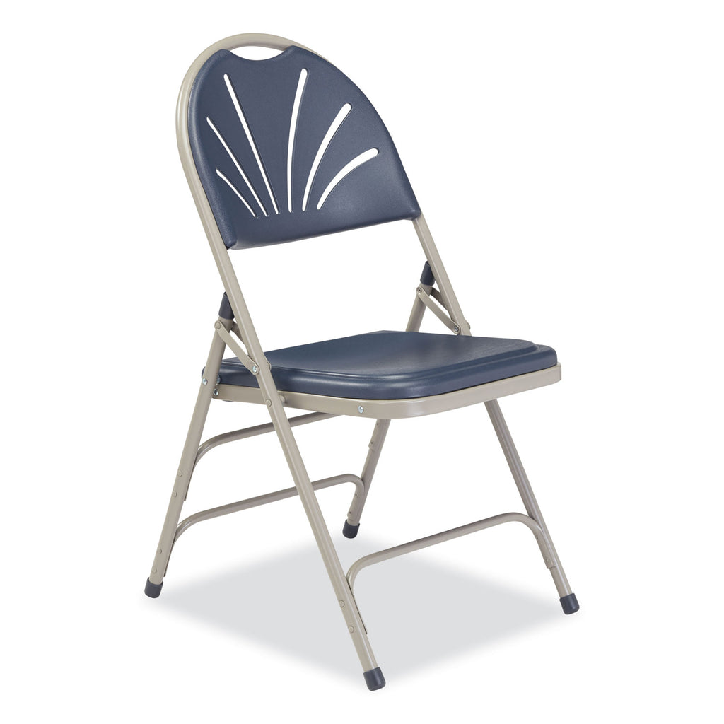 1100 Series Deluxe Fan-Back Tri-Brace Folding Chair, Supports 500 lb, Dk Blue Seat/Back, Gray Base,4/CT,Ships in 1-3 Bus Days