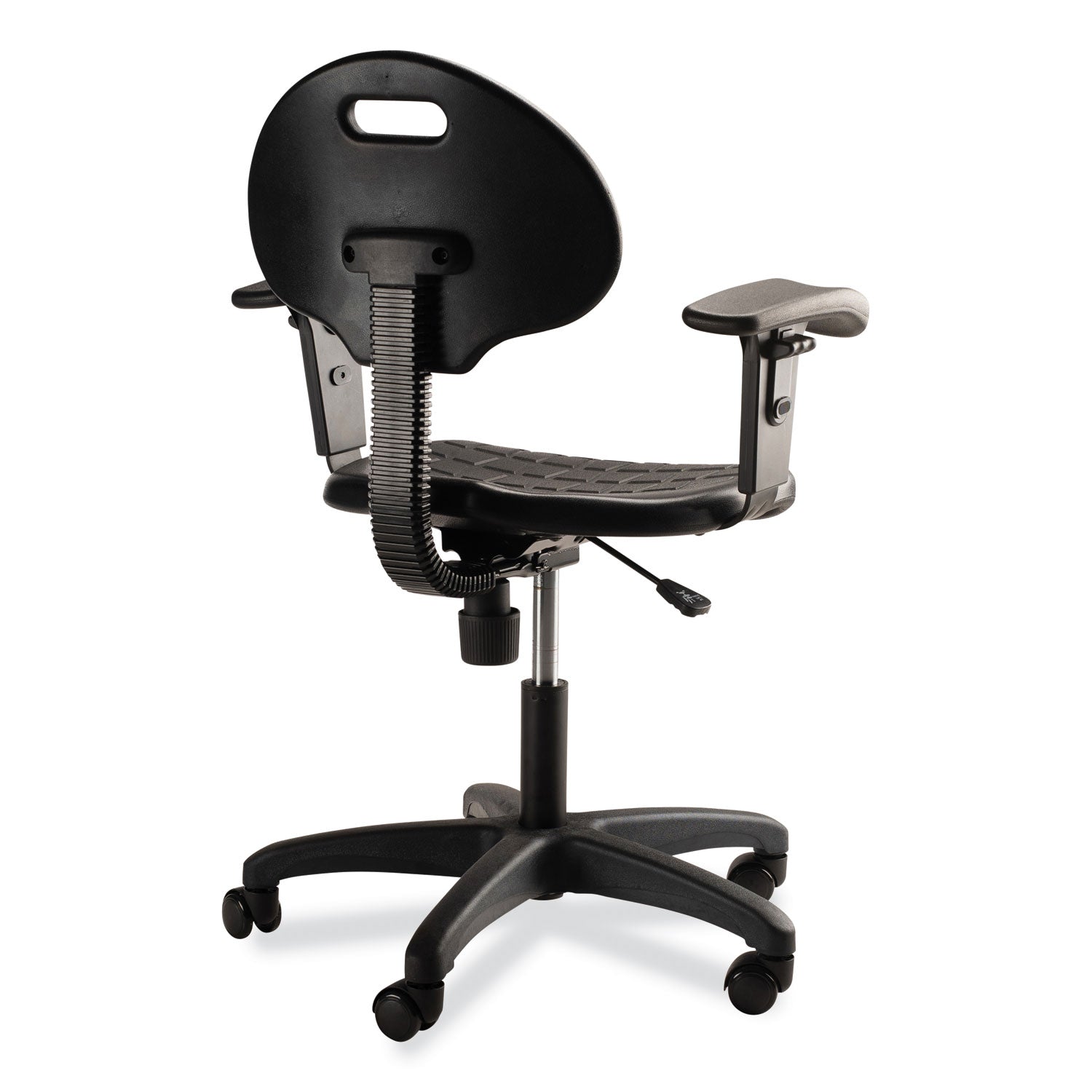 6700 Series Polyurethane Adj Height Task Chair w/Arms, Supports 300lb, 16"-21" Seat Ht, Black Seat/Base,Ships in 1-3 Bus Days