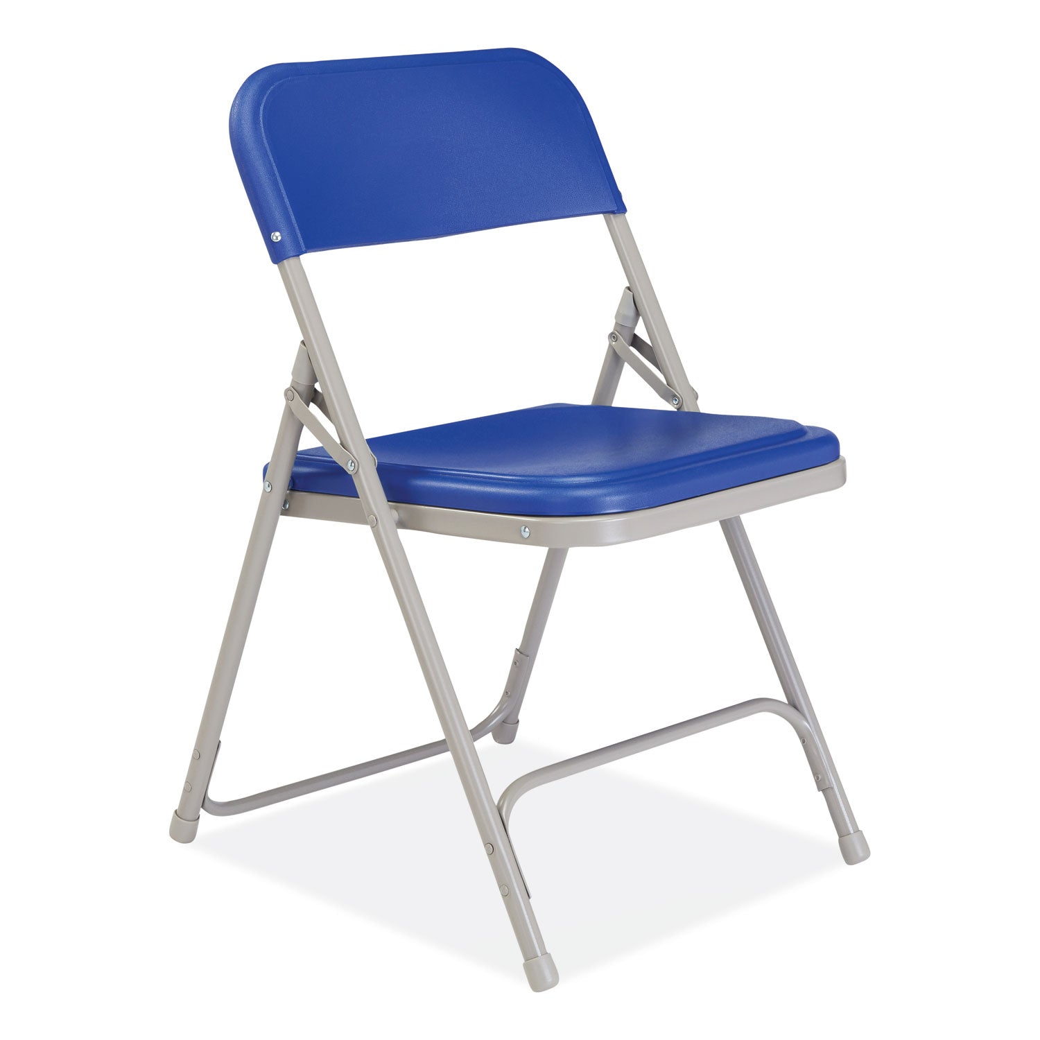 800 Series Premium Plastic Folding Chair, Supports 500 lb, 18" Seat Ht, Blue Seat/Back, Gray Base, 4/CT,Ships in 1-3 Bus Days