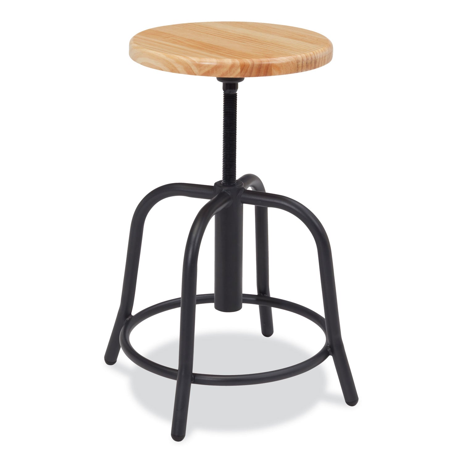 6800 Series Height Adj Wood Seat Swivel Stool, Supports 300 lb, 19"-25" Seat Ht, Maple Seat/Black Base, Ships in 1-3 Bus Days