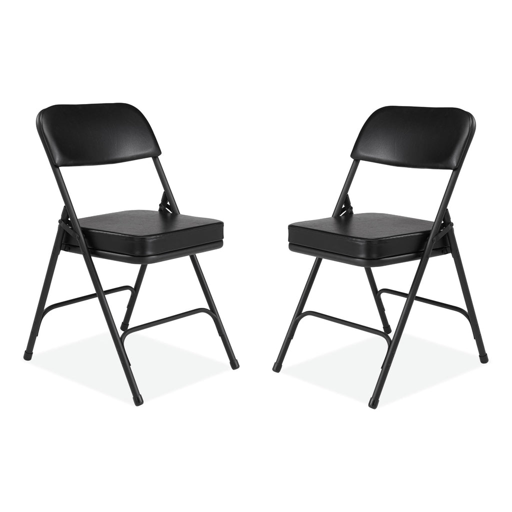 3200 Series 2" Vinyl Upholstered Double Hinge Folding Chair, Supports 300lb, 18.5" Seat Ht, Black, 2/CT,Ships in 1-3 Bus Days