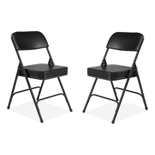 3200 Series 2" Vinyl Upholstered Double Hinge Folding Chair, Supports 300lb, 18.5" Seat Ht, Black, 2/CT,Ships in 1-3 Bus Days