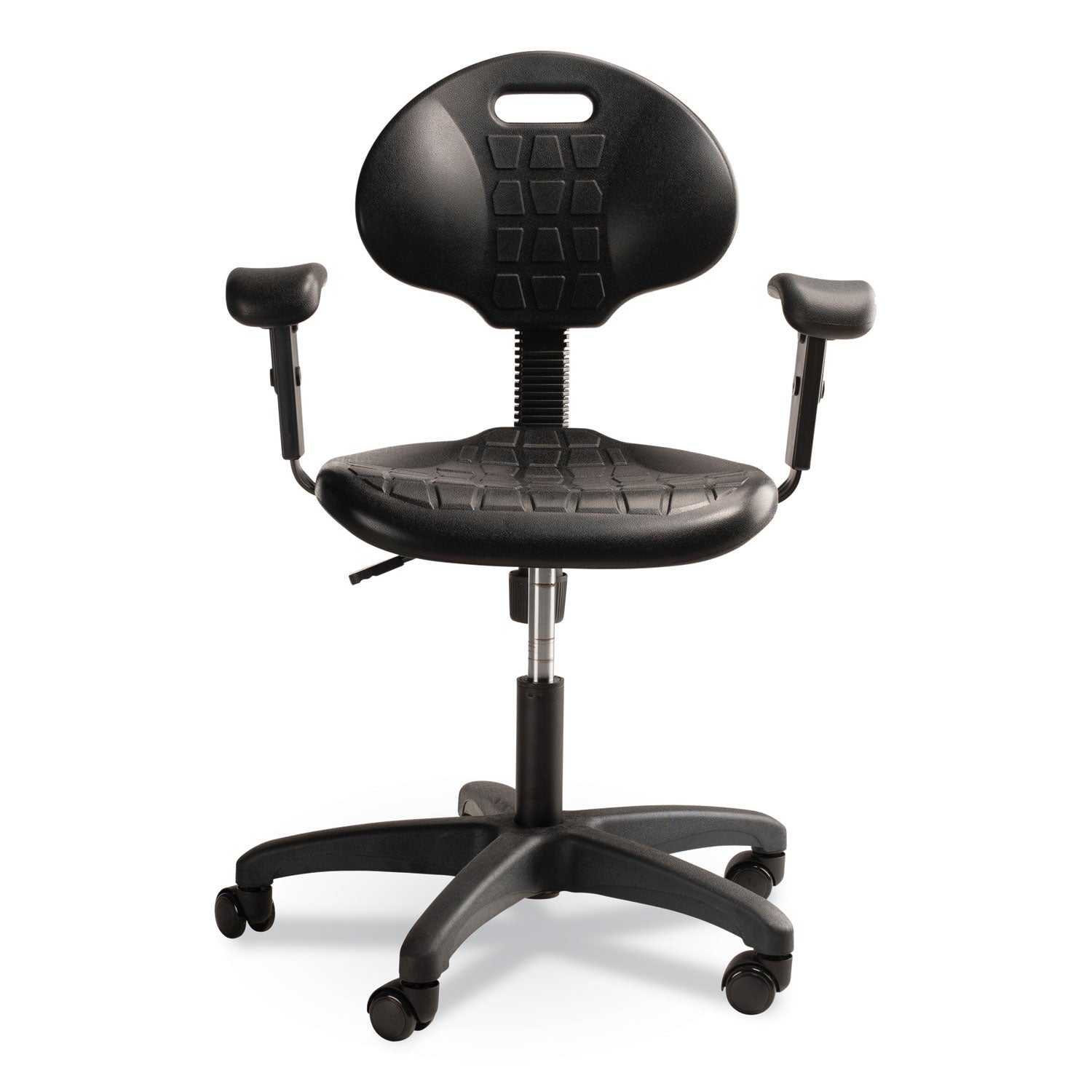 6700 Series Polyurethane Adj Height Task Chair w/Arms, Supports 300lb, 16"-21" Seat Ht, Black Seat/Base,Ships in 1-3 Bus Days