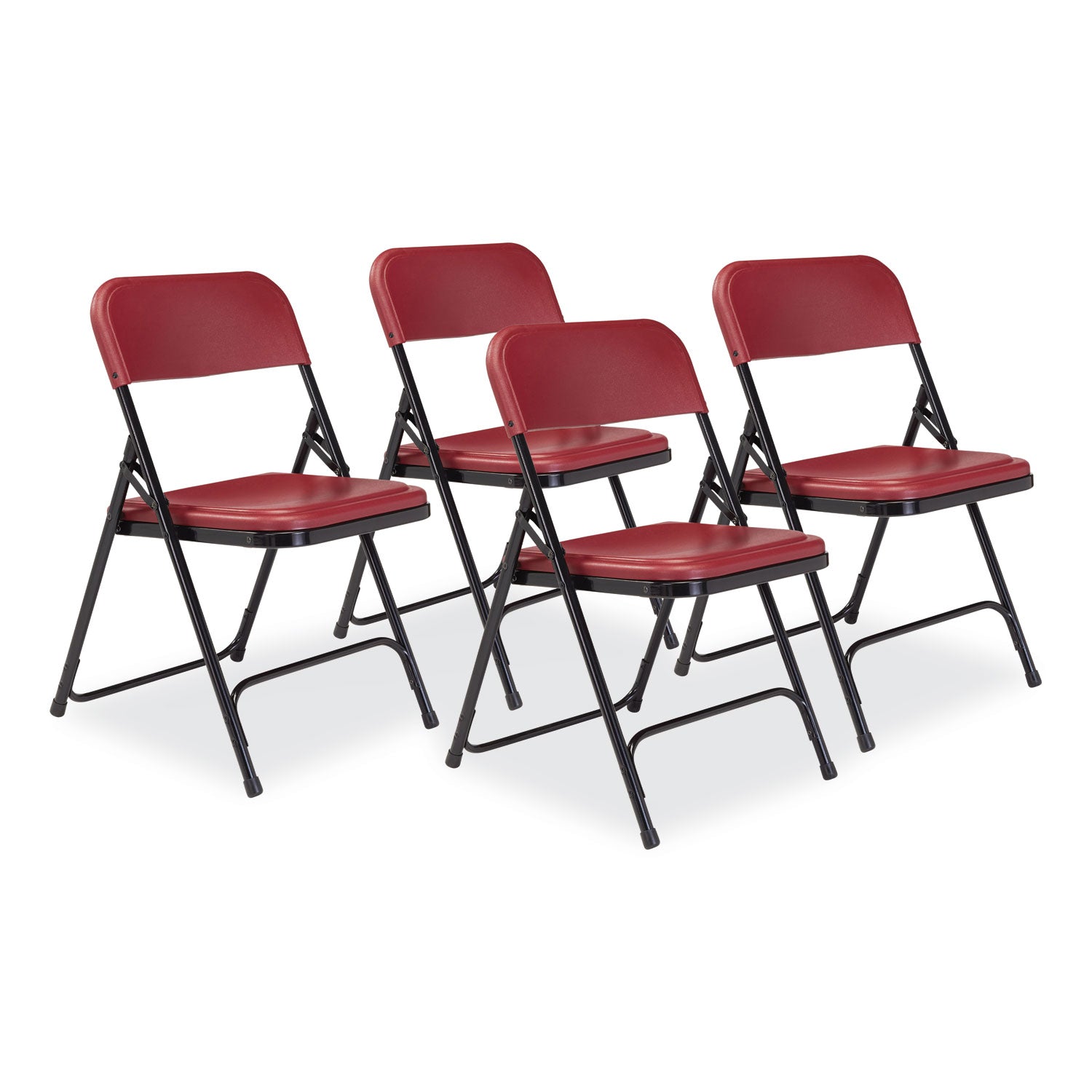 800 Series Plastic Folding Chair, Supports 500 lb, 18" Seat Ht, Burgundy Seat/Back, Black Base, 4/CT, Ships in 1-3 Bus Days