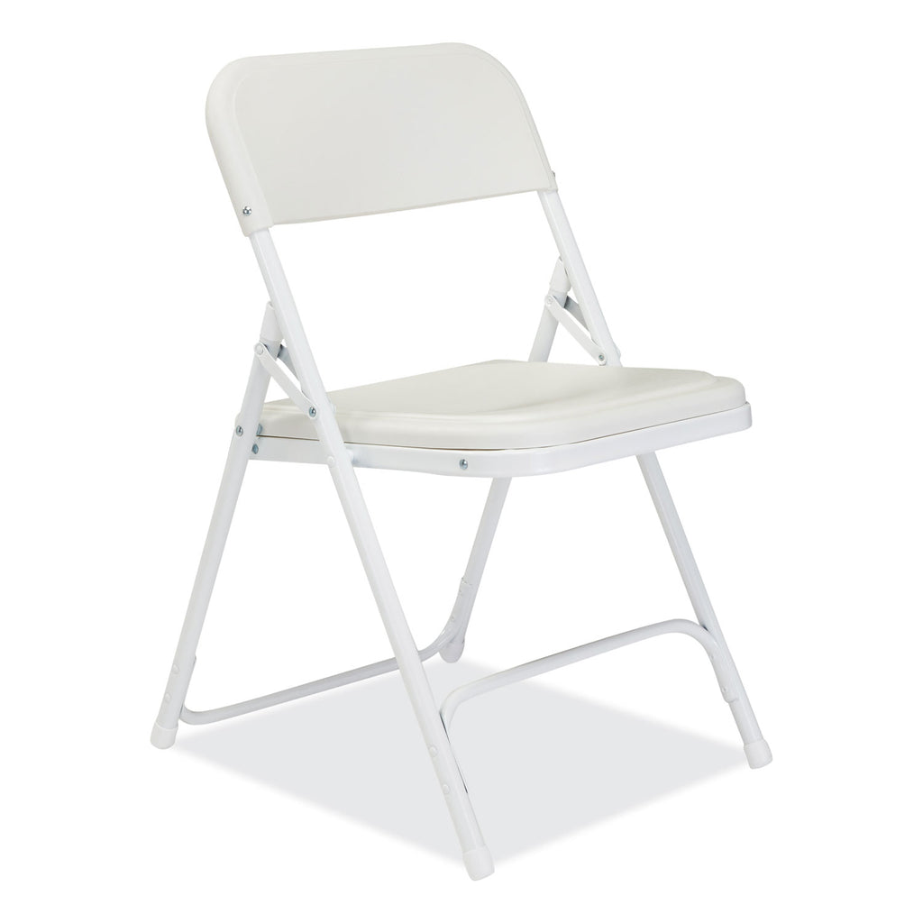 800 Series Plastic Folding Chair, Supports 500 lb, 18" Seat Ht, Bright White Seat, White Base, 4/CT, Ships in 1-3 Bus Days