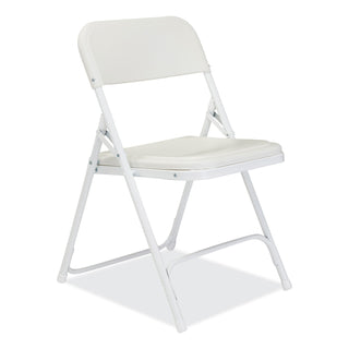 800 Series Plastic Folding Chair, Supports 500 lb, 18" Seat Ht, Bright White Seat, White Base, 4/CT, Ships in 1-3 Bus Days