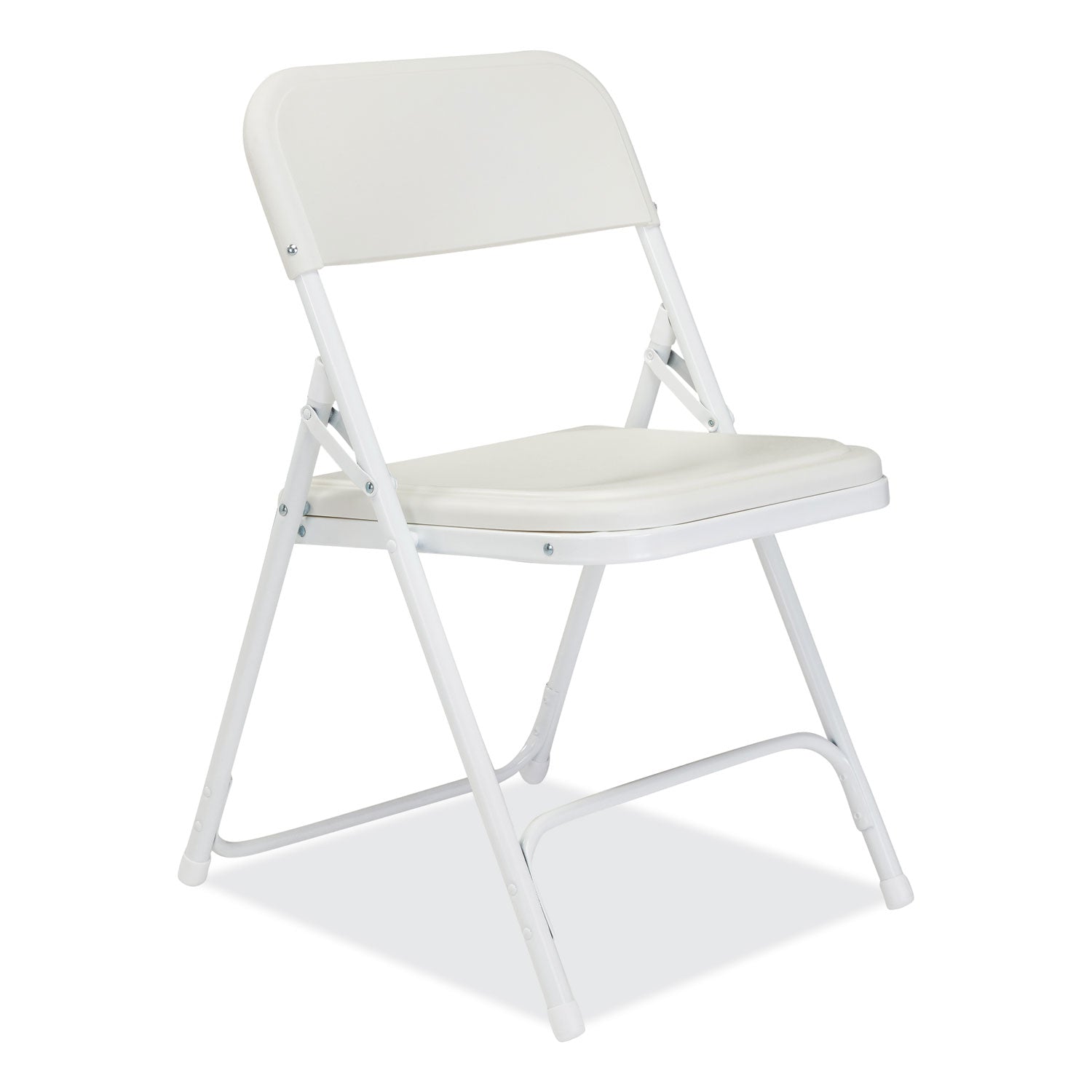 800 Series Plastic Folding Chair, Supports 500 lb, 18" Seat Ht, Bright White Seat, White Base, 4/CT, Ships in 1-3 Bus Days