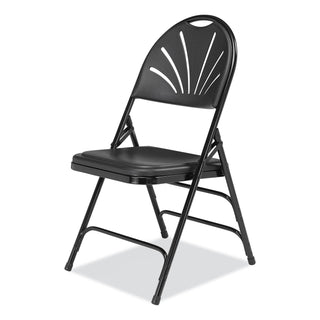1100 Series Fan-Back Tri-Brace Dual Hinge Folding Chair, Supports 500 lb, 17.75" Seat Ht, Black, 4/CT, Ships in 1-3 Bus Days