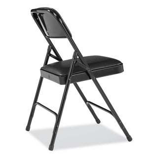 1200 Series Premium Vinyl Dual-Hinge Folding Chair, Supports 500 lb, 17.75" Seat Ht, Caviar Black, 4/CT,Ships in 1-3 Bus Days