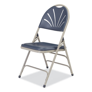 1100 Series Deluxe Fan-Back Tri-Brace Folding Chair, Supports 500 lb, Dk Blue Seat/Back, Gray Base,4/CT,Ships in 1-3 Bus Days