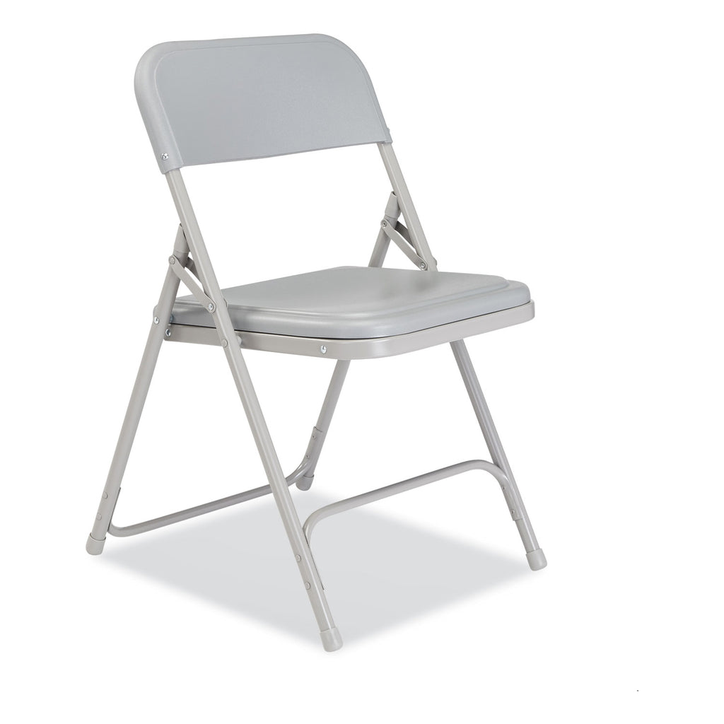 800 Series Premium Plastic Folding Chair, Supports 500 lb, 18" Seat Ht, Gray Seat/Back, Gray Base, 4/CT,Ships in 1-3 Bus Days