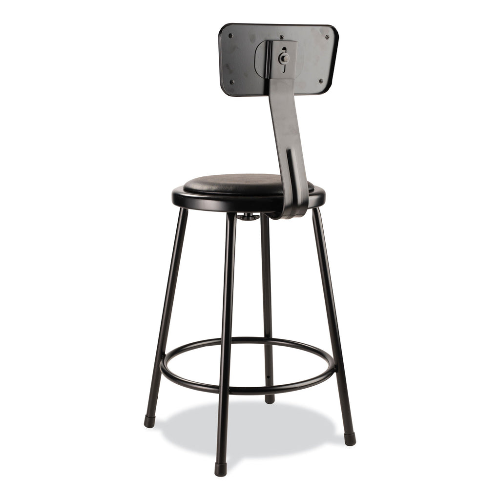 6400 Series Heavy Duty Vinyl Padded Stool w/Backrest, Supports 300lb, 24" Seat Ht, Black Seat/Back/Base,Ships in 1-3 Bus Days