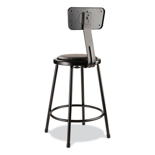 6400 Series Heavy Duty Vinyl Padded Stool w/Backrest, Supports 300lb, 24" Seat Ht, Black Seat/Back/Base,Ships in 1-3 Bus Days