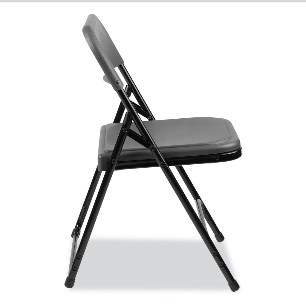 800 Series Plastic Folding Chair, Supports 500 lb, 18" Seat Ht, Charcoal Seat/Back, Black Base, 4/CT, Ships in 1-3 Bus Days