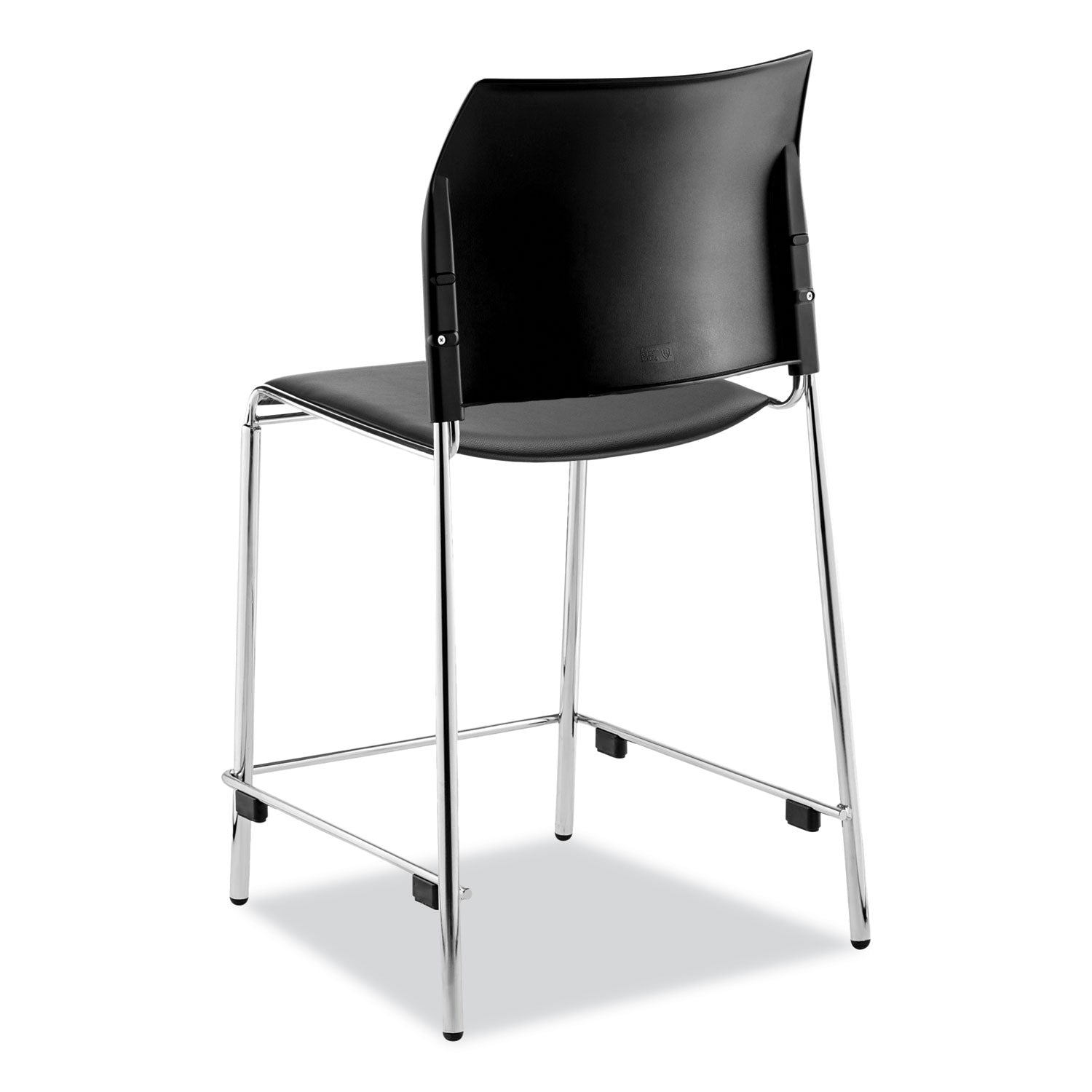 Cafetorium Counter Height Stool, Padded, Supports 300lb, 24" Seat Height, Black Seat/Back, Chrome Base, Ships in 1-3 Bus Days