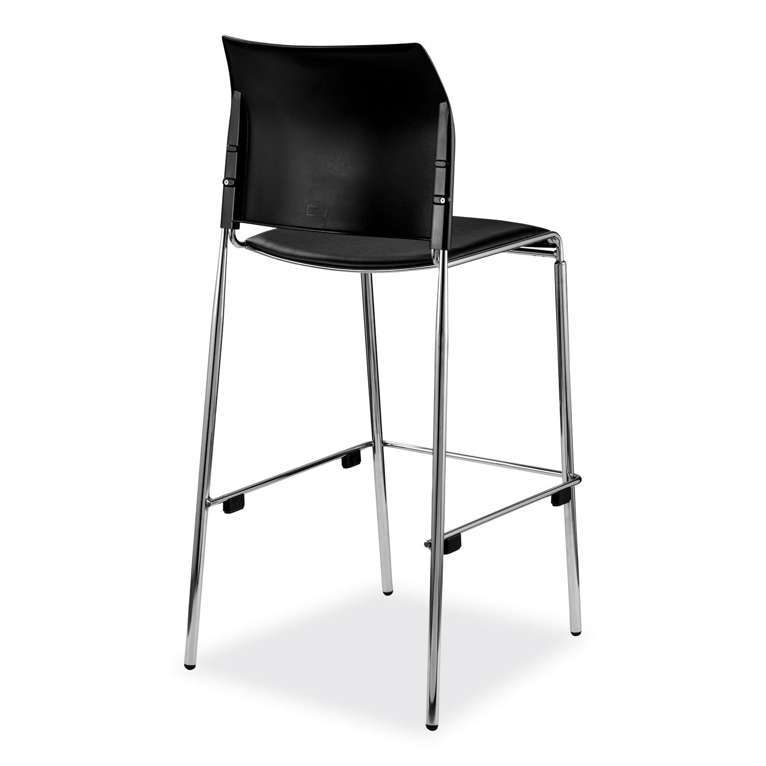 Cafetorium Bar Height Stool, Padded Seat/Back, Supports 500lb, 31" Seat Ht, Black Seat/Back,Chrome Base,Ships in 1-3 Bus Days