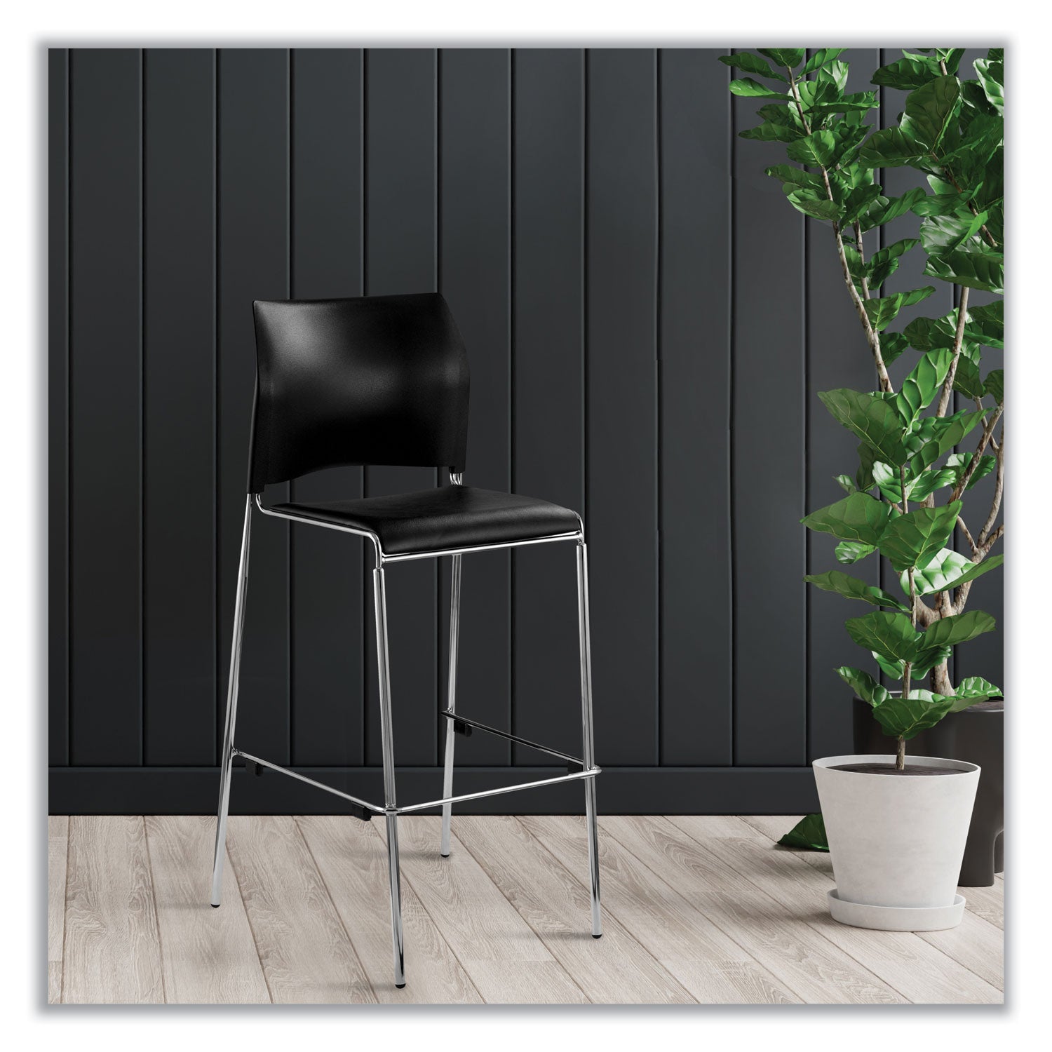 Cafetorium Bar Height Stool, Padded Seat/Back, Supports 500lb, 31" Seat Ht, Black Seat/Back,Chrome Base,Ships in 1-3 Bus Days