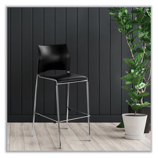 Cafetorium Bar Height Stool, Padded Seat/Back, Supports 500lb, 31" Seat Ht, Black Seat/Back,Chrome Base,Ships in 1-3 Bus Days