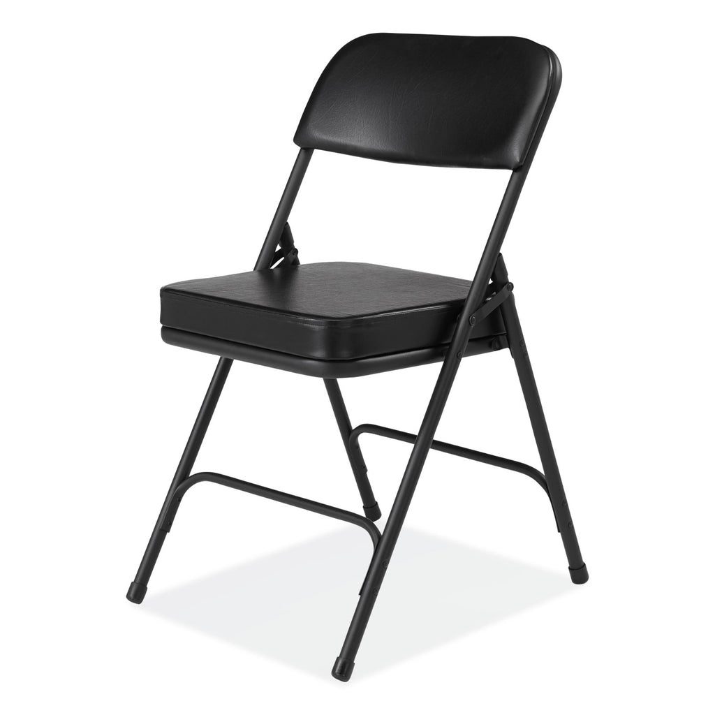 3200 Series 2" Vinyl Upholstered Double Hinge Folding Chair, Supports 300lb, 18.5" Seat Ht, Black, 2/CT,Ships in 1-3 Bus Days
