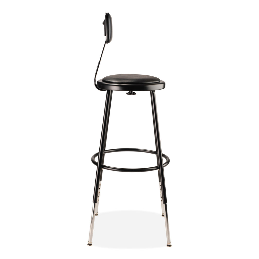 6400 Series Height Adj Heavy Duty Vinyl Steel Stool w/Backrest, Supports 300 lb, 25"-33" Seat Ht, Black,Ships in 1-3 Bus Days