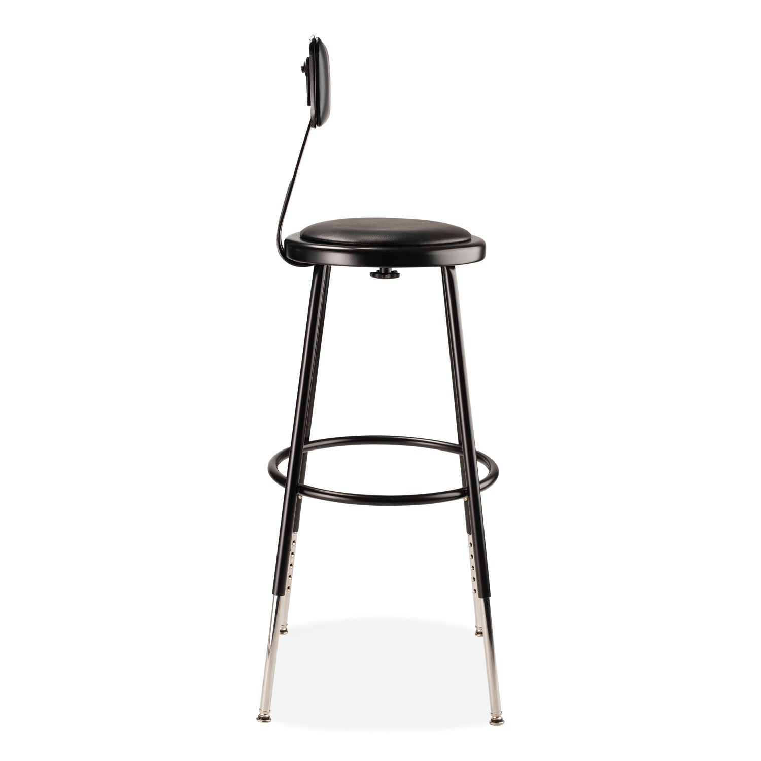 6400 Series Height Adj Heavy Duty Vinyl Steel Stool w/Backrest, Supports 300 lb, 25"-33" Seat Ht, Black,Ships in 1-3 Bus Days