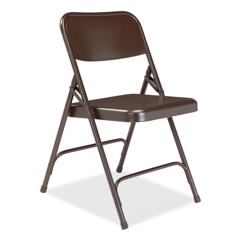 200 Series Premium All-Steel Double Hinge Folding Chair, Supports 500 lb, 17.25" Seat Ht, Brown, 4/CT, Ships in 1-3 Bus Days
