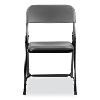 800 Series Plastic Folding Chair, Supports 500 lb, 18" Seat Ht, Charcoal Seat/Back, Black Base, 4/CT, Ships in 1-3 Bus Days
