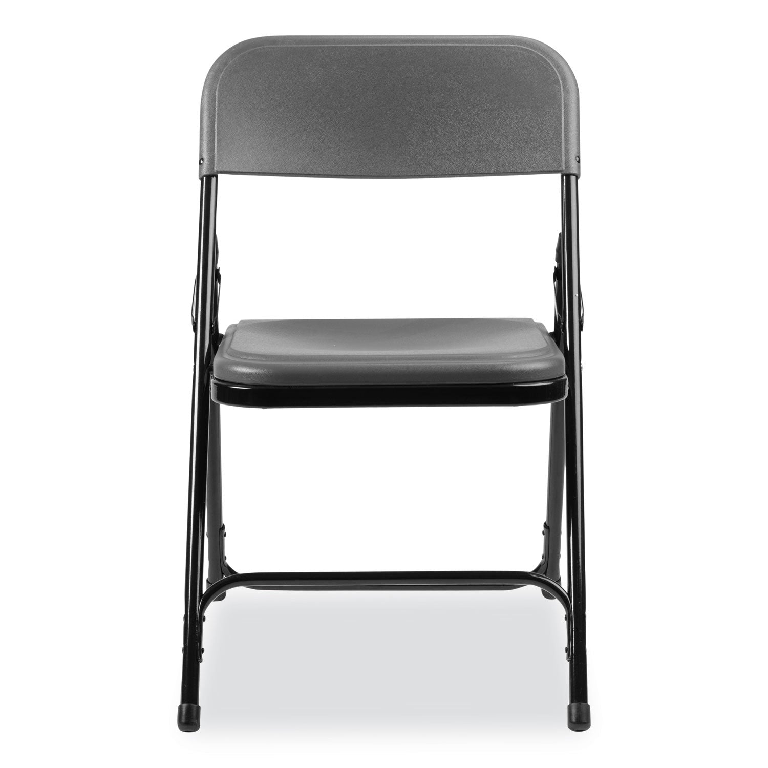 800 Series Plastic Folding Chair, Supports 500 lb, 18" Seat Ht, Charcoal Seat/Back, Black Base, 4/CT, Ships in 1-3 Bus Days