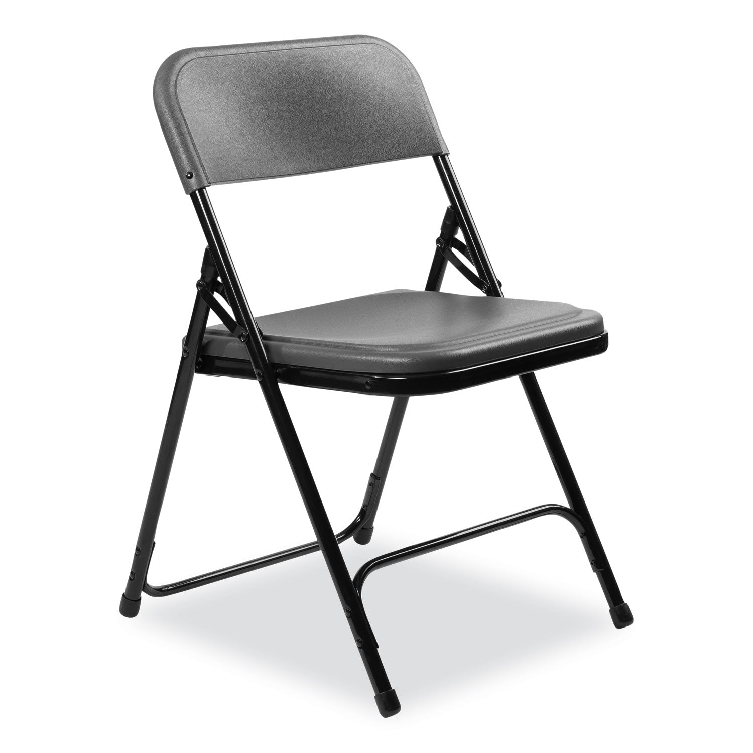 800 Series Plastic Folding Chair, Supports 500 lb, 18" Seat Ht, Charcoal Seat/Back, Black Base, 4/CT, Ships in 1-3 Bus Days