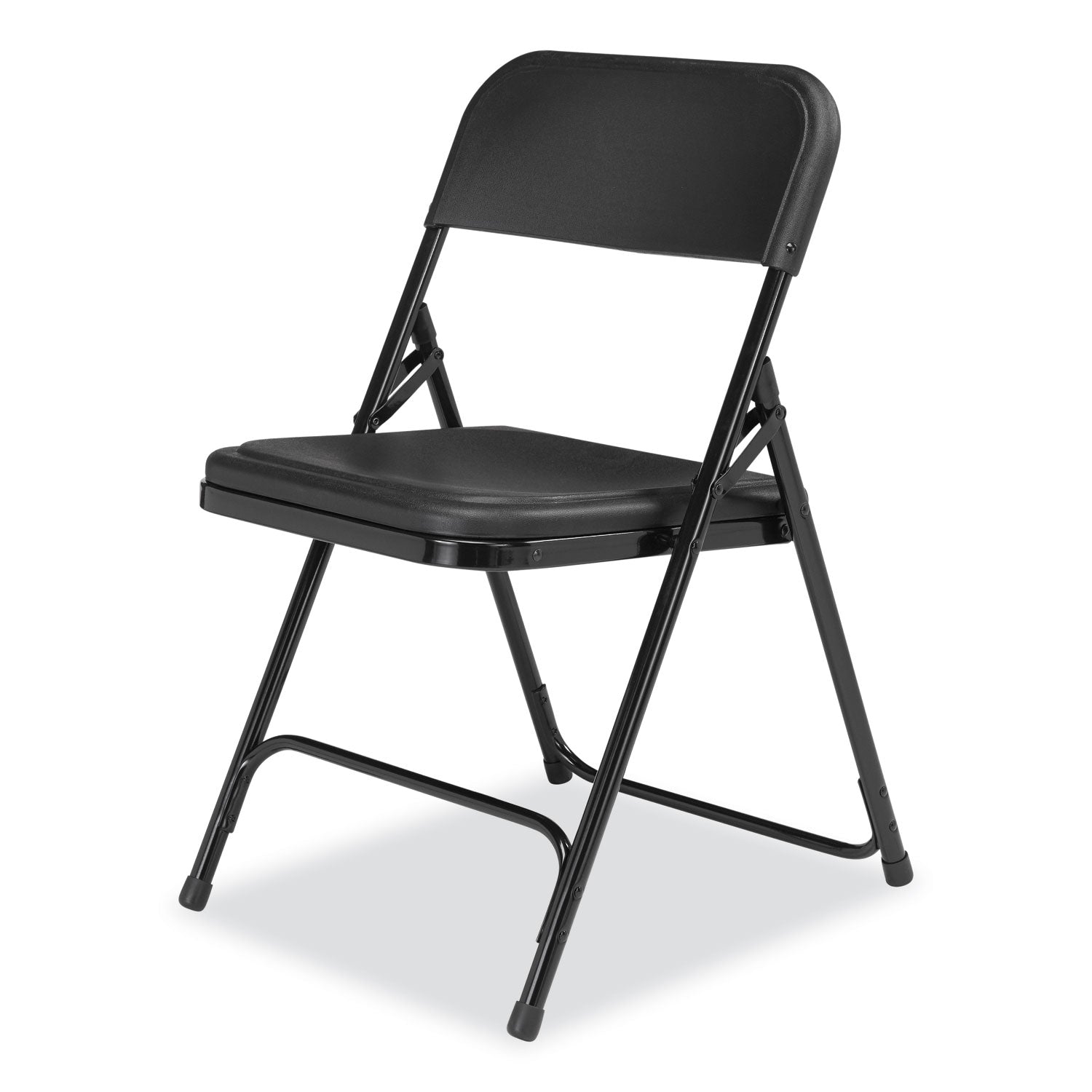 800 Series Plastic Folding Chair, Supports 500lb, 18" Seat Height, Black Seat/Back, Black Base, 4/CT, Ships in 1-3 Bus Days
