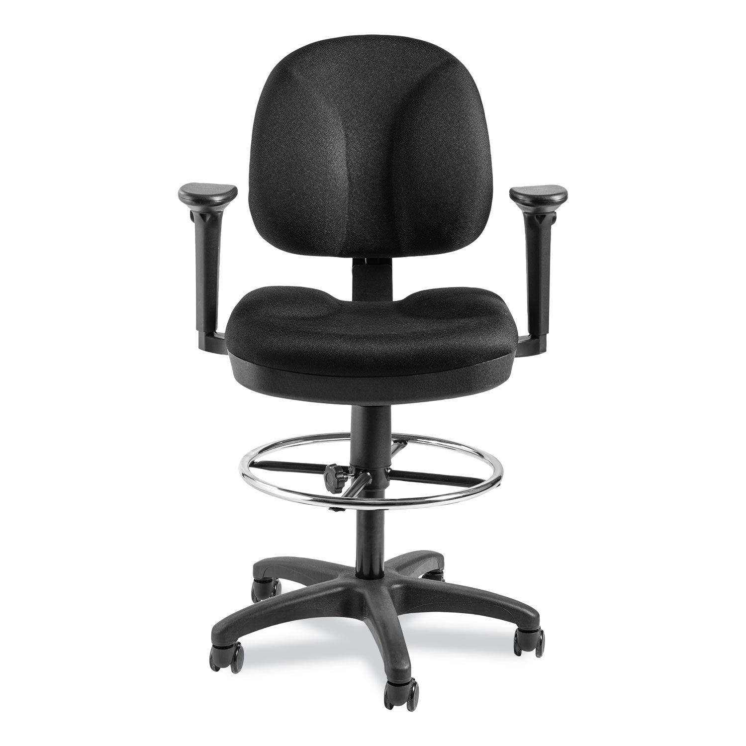 Comfort Task Stool with Arms, Supports Up to 300 lb, 25.5" to 35.5" Seat Height, Black Seat/Back/Base, Ships in 1-3 Bus Days